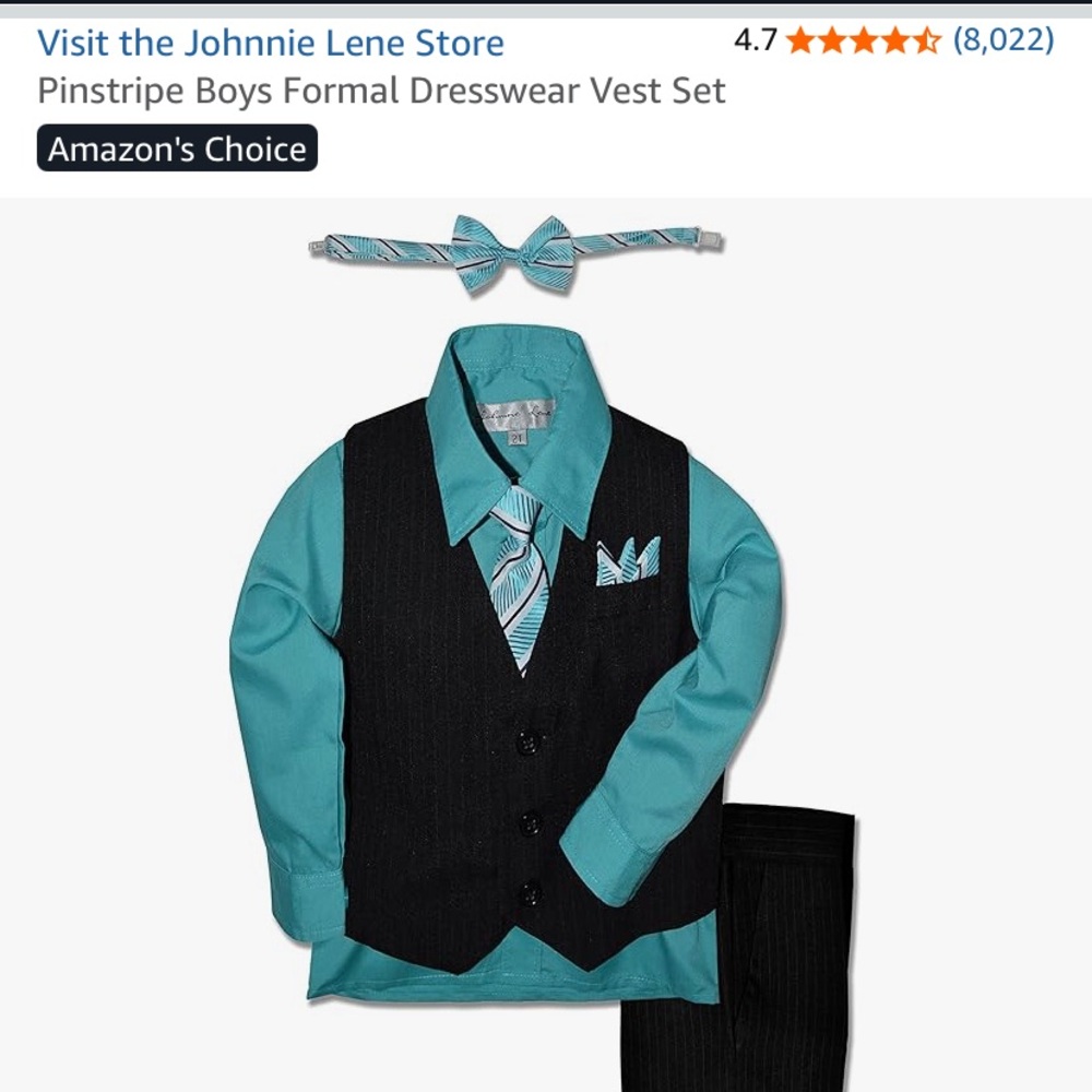 Teal and Black Boys' Formal Vest Set